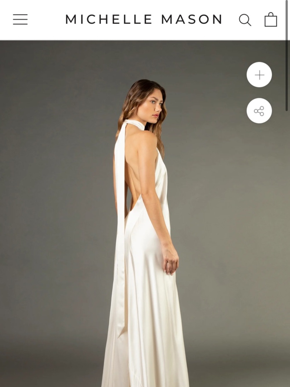 Michelle Mason Ivory Satin Backless Halter Dress - Only worn once! Dry cleaned